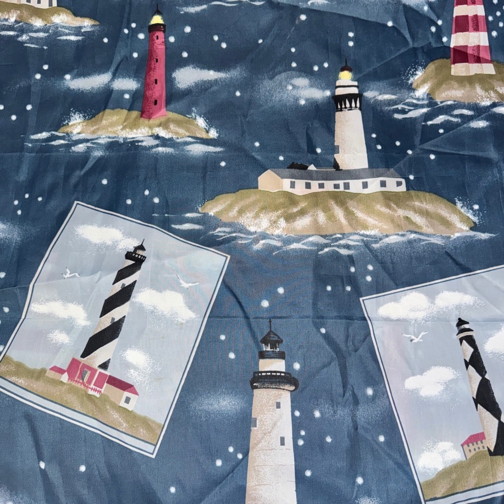 Springs Shower Curtain OS Navy Blue Vintage Lighthouse Coastal Nautical